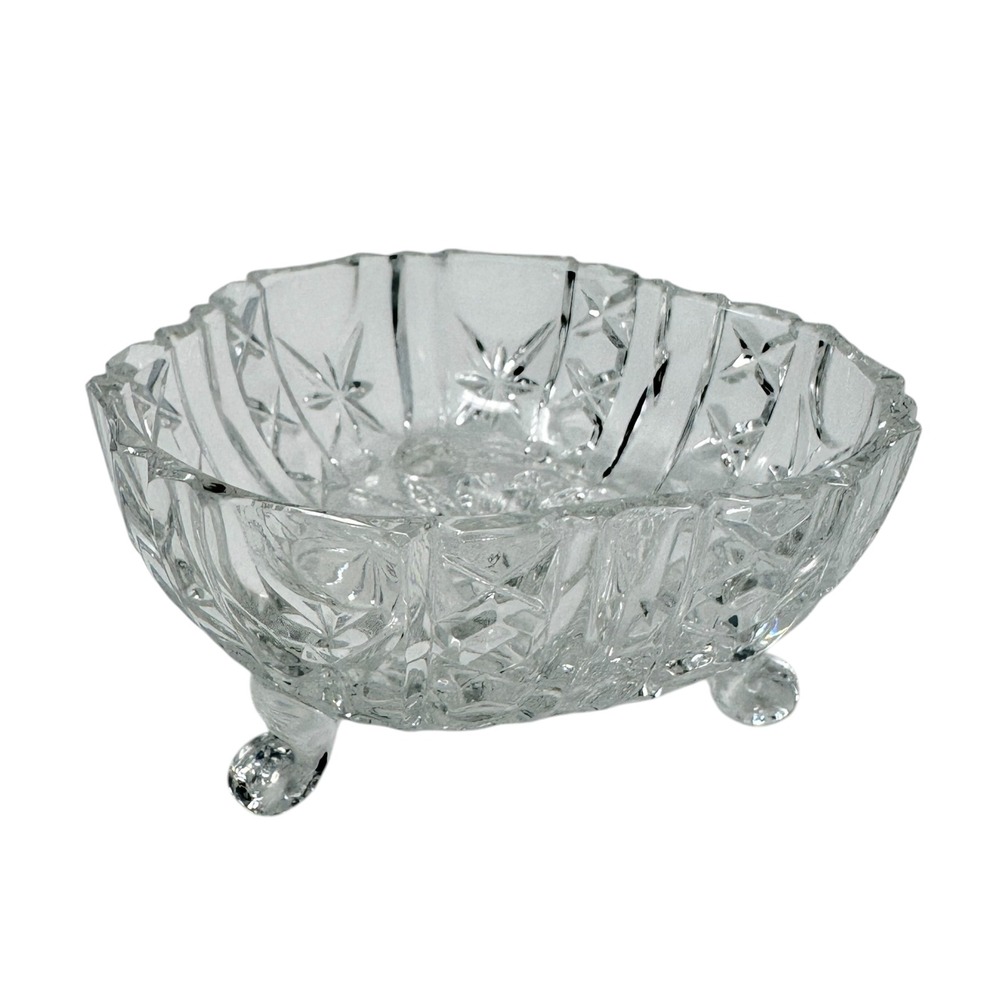 Vintage EAPG Style Pressed Glass Footed Bowl Starburst Candy Dish Clear
